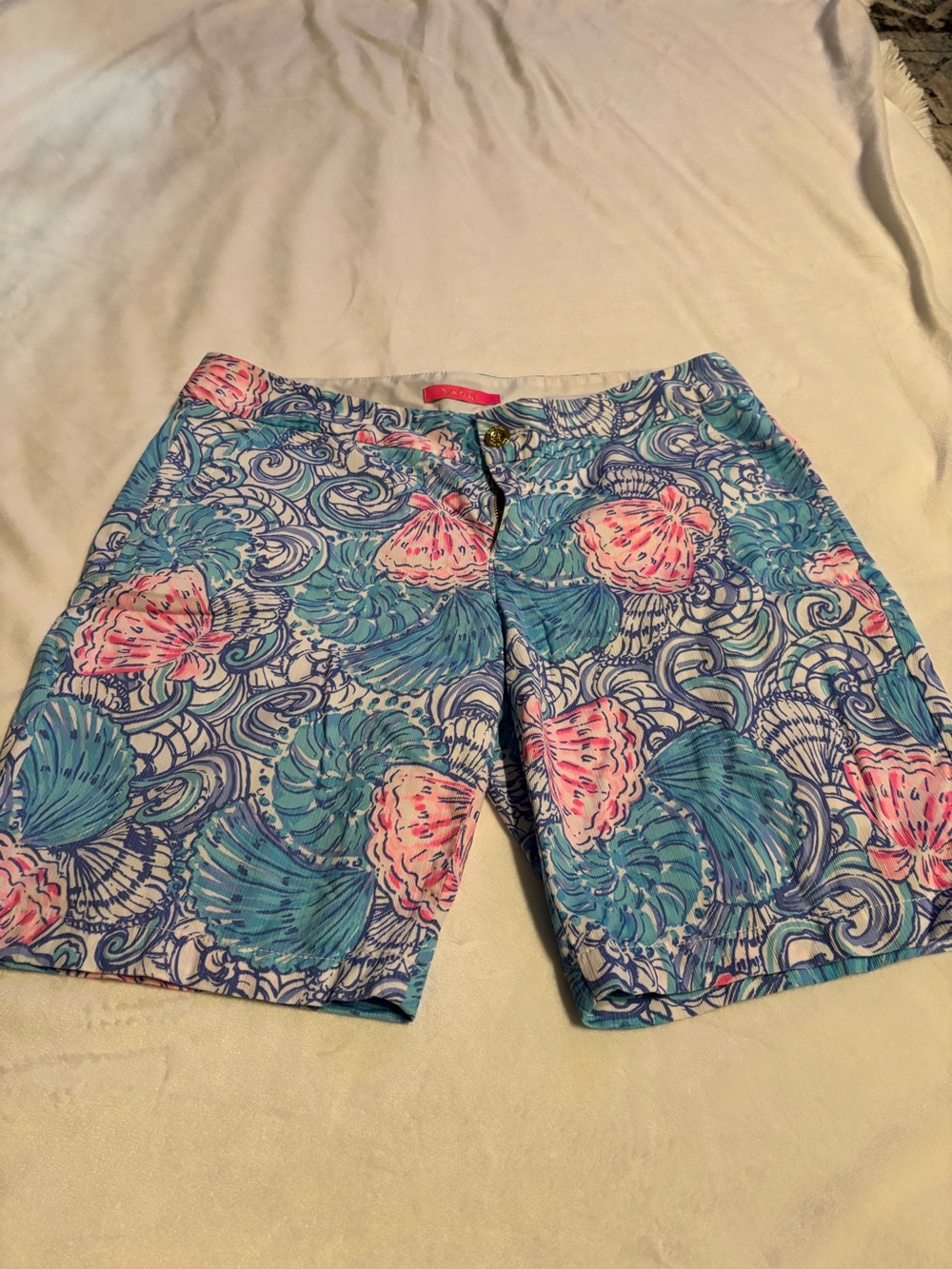 Lilly Pulitzer Shorts Women’s 14 Seashell Ocean Print Blue Pink Resort Coastal